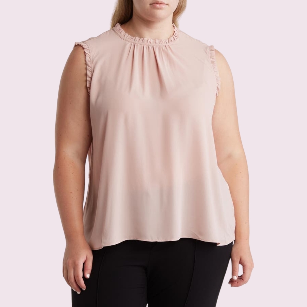 NEW T Tahari Ruffle Pink Blush Crewneck Career Sleeveless Top Plus Size 2x